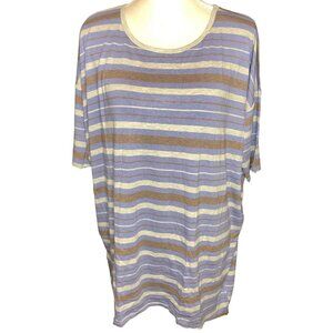LuLaRoe RETIRED Irma Women's Large Gray Blue Stripes Mid-length Sleeves NWT